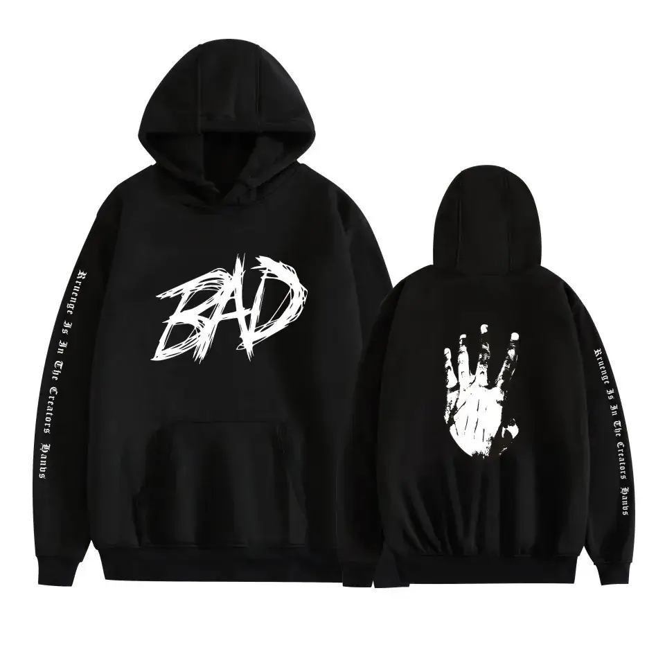 Black Hooded Sweatshirt with Red "BAD" Graphic for Men Women
