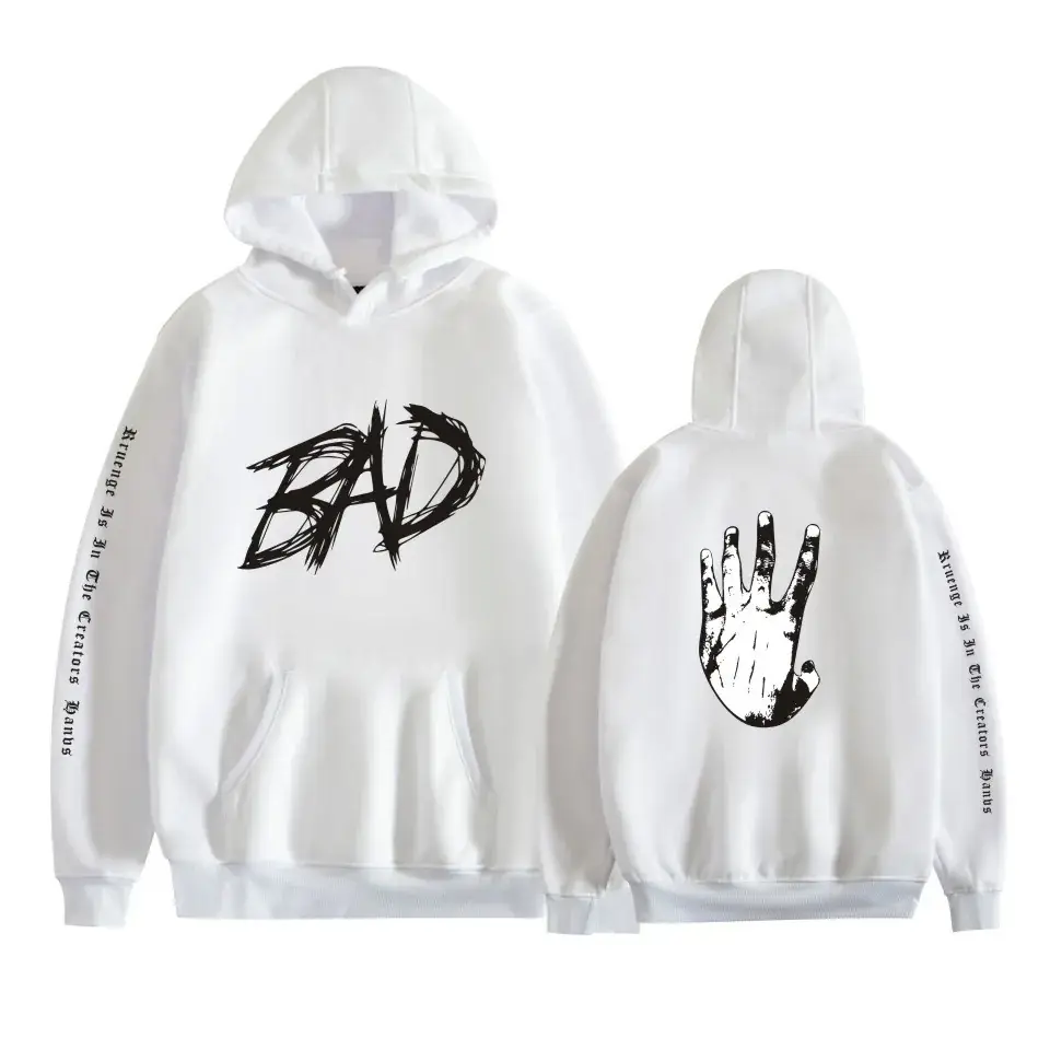 Black Hooded Sweatshirt with Red "BAD" Graphic for Men Women