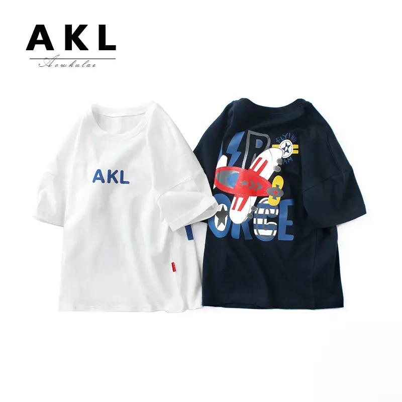 Kids Korean Style Cotton T-Shirt White Big Boys Cartoon Print - Image 6