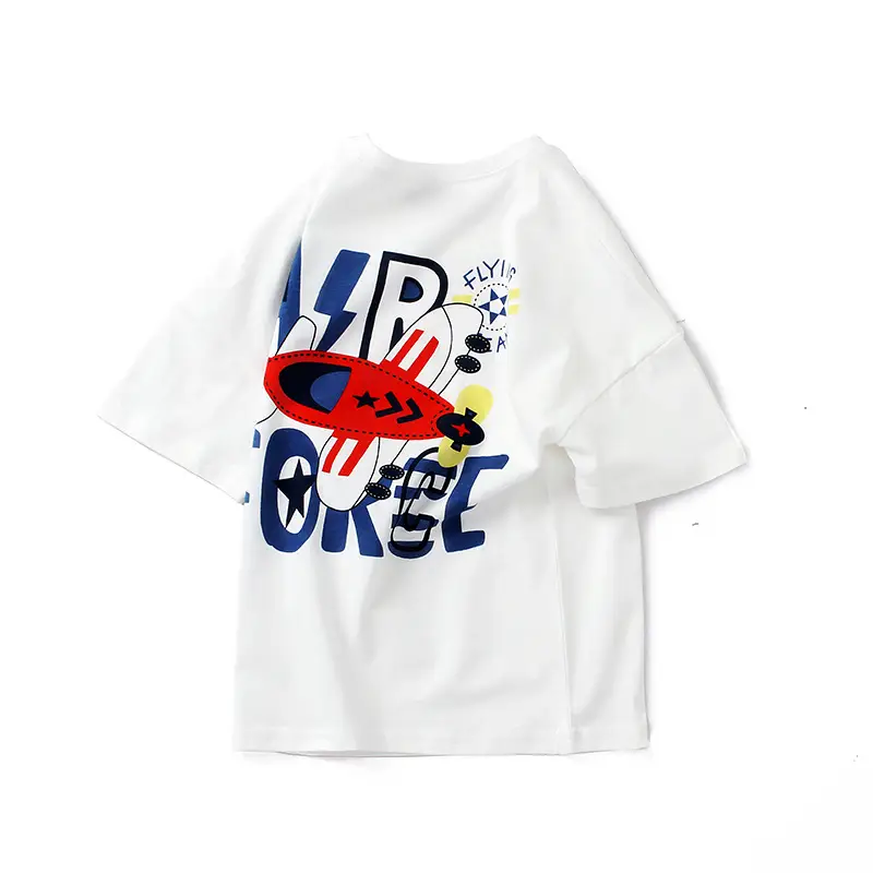 Kids Korean Style Cotton T-Shirt White Big Boys Cartoon Print - Image 4