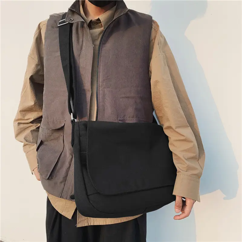 Black Canvas Satchel Bag for Men
