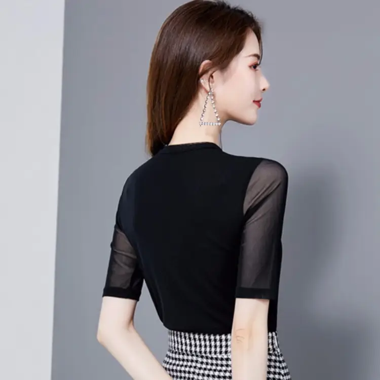Black Pearl Mesh Slim Fit Top with Hollow Out Design - Image 5