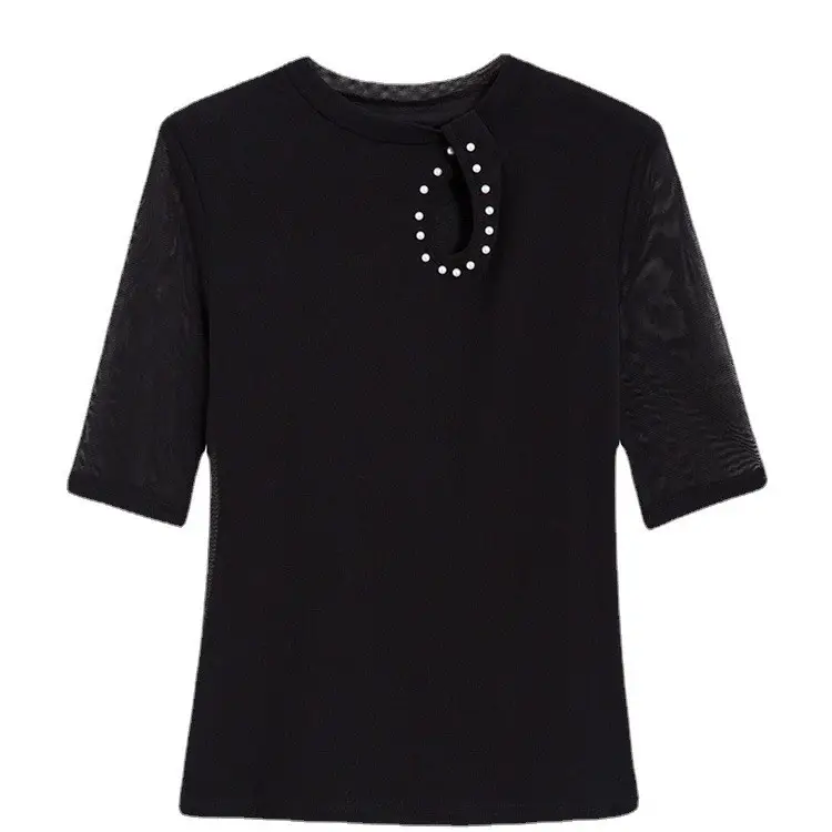 Black Pearl Mesh Slim Fit Top with Hollow Out Design - Image 6