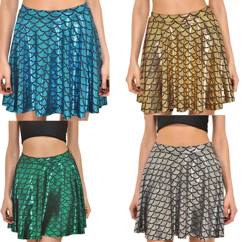 Elegant Women's Green Fish Scale Pleated Skirt - Image 7