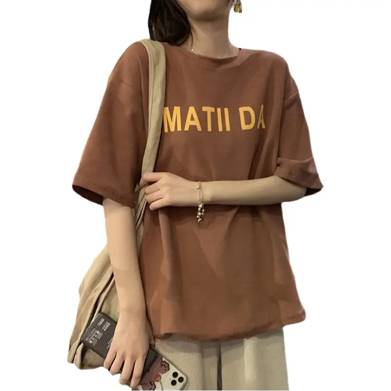 Matia Da Brown Letter Print Women T-Shirt
