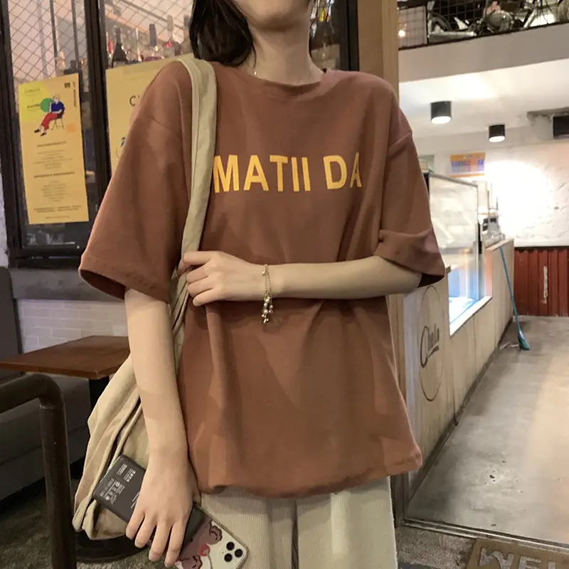 Matia Da Brown Letter Print Women T-Shirt - Image 3