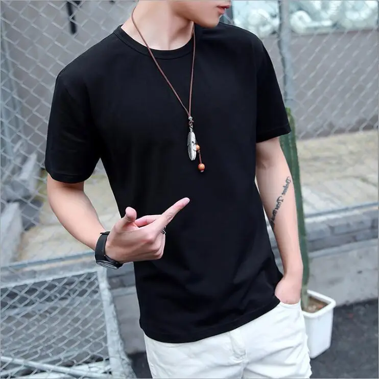 Men's White Round Neck T-Shirt Loose Fit - Image 2