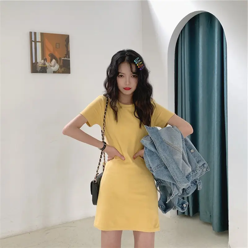 Black Korean Style Mid-Length Dress for Women