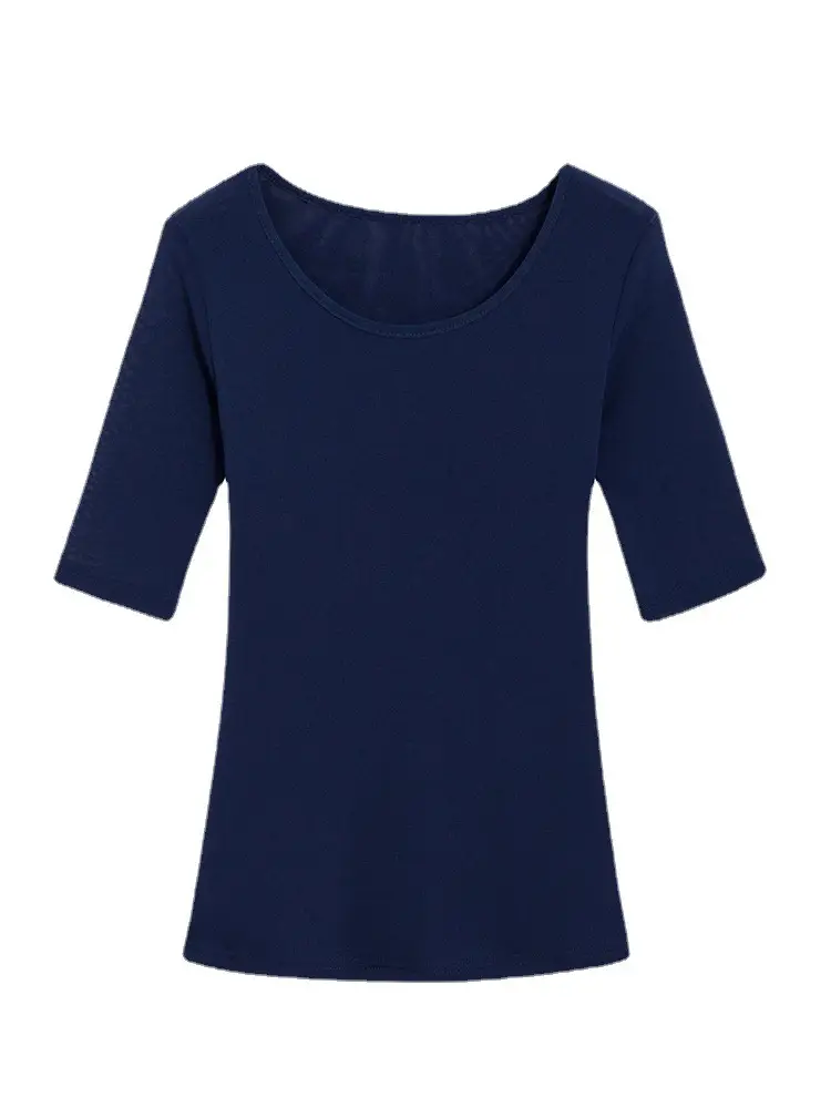Women Mid Sleeve T-Shirt Red Slimming K-Style