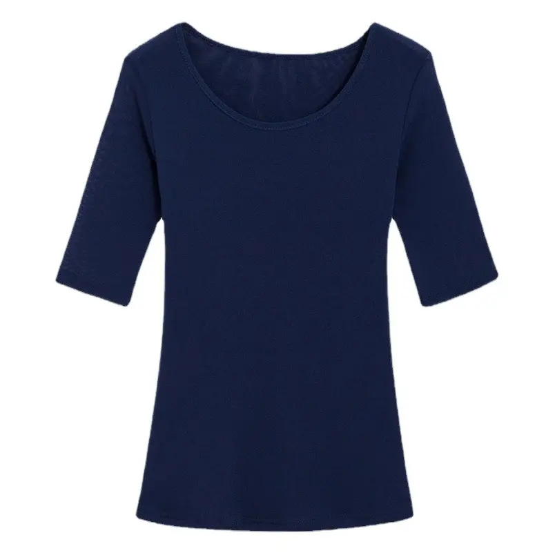 Women Mid Sleeve T-Shirt Red Slimming K-Style