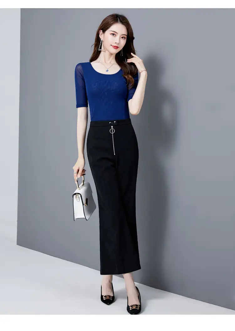 Women Mid Sleeve T-Shirt Red Slimming K-Style — feature 17
