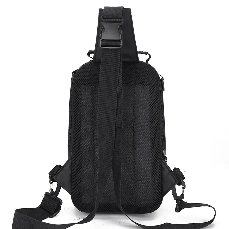 Men's New Nylon Crossbody Travel Chest Bag Black - Image 6