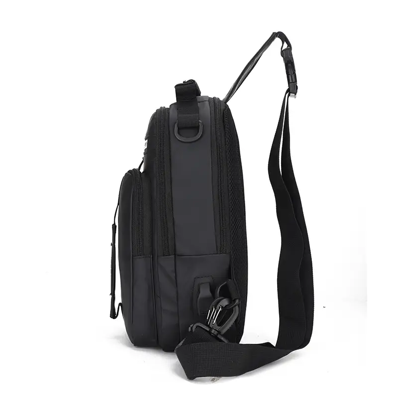 Men's New Nylon Crossbody Travel Chest Bag Black - Image 7