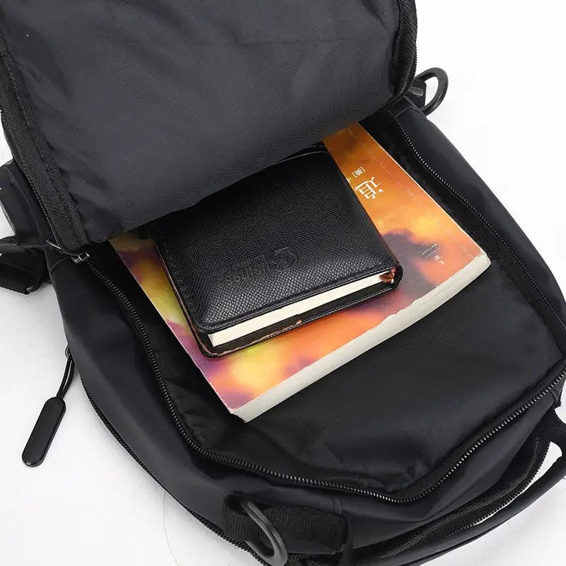 Men's New Nylon Crossbody Travel Chest Bag Black - Image 9