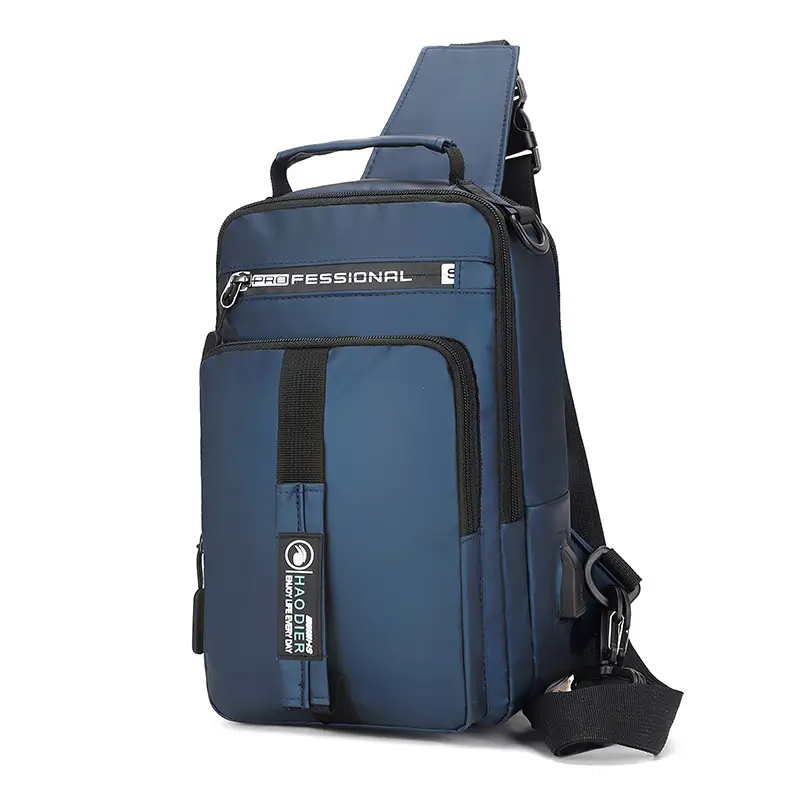 Men's New Nylon Crossbody Travel Chest Bag Black - Image 2