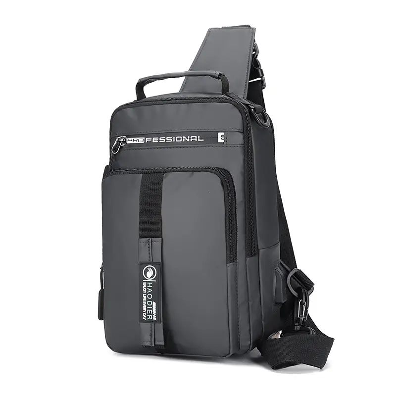 Men's New Nylon Crossbody Travel Chest Bag Black - Image 4