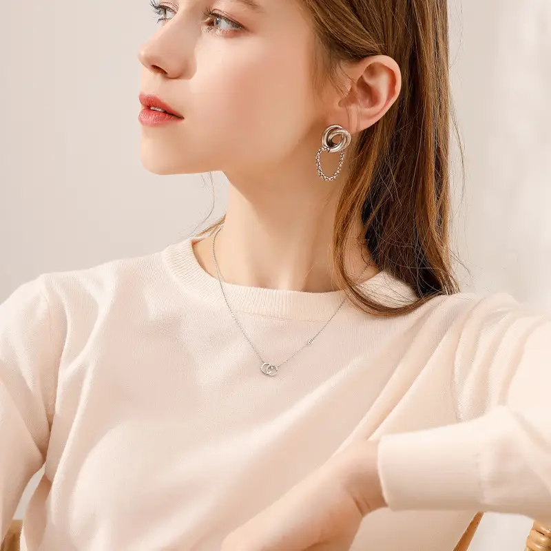 Women's Grey Knitted Long Sleeve Sweater Round Neck - Image 18