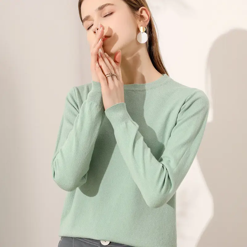 Women's Grey Knitted Long Sleeve Sweater Round Neck - Image 20