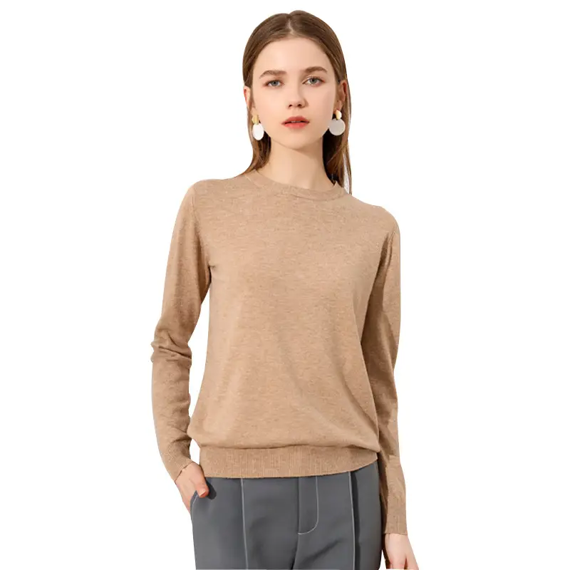 Women's Grey Knitted Long Sleeve Sweater Round Neck - Image 21