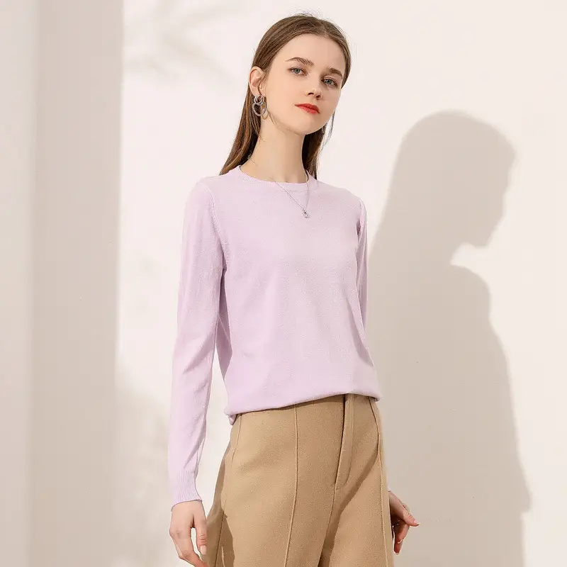 Women's Grey Knitted Long Sleeve Sweater Round Neck - Image 13