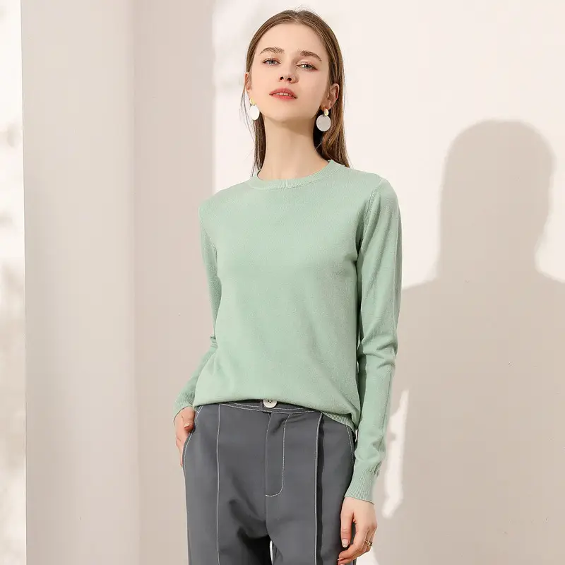 Women's Grey Knitted Long Sleeve Sweater Round Neck - Image 6