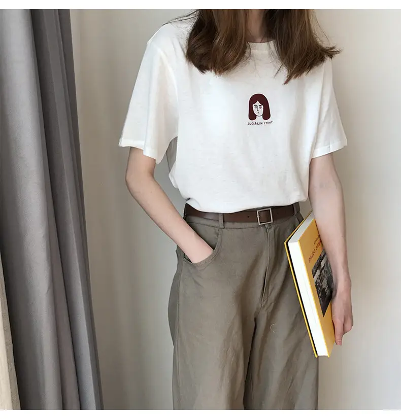 Women's Half-Sleeve T-Shirt White 2025 Summer Loose Fit — feature 11
