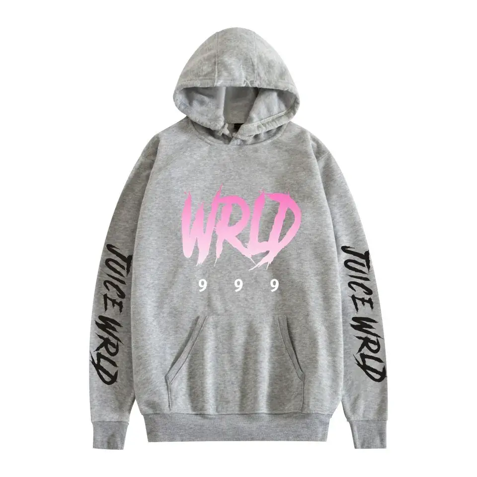 Wrld Hooded Pullover Men Grey Pink Graphic