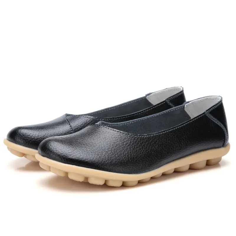 2020 Autumn and Winter Cowhide Beanie Shoes Women's Large Size Mom's Shoes Flat Maternity Shoes Tbottomon Soft Sole 35-44 - Image 12