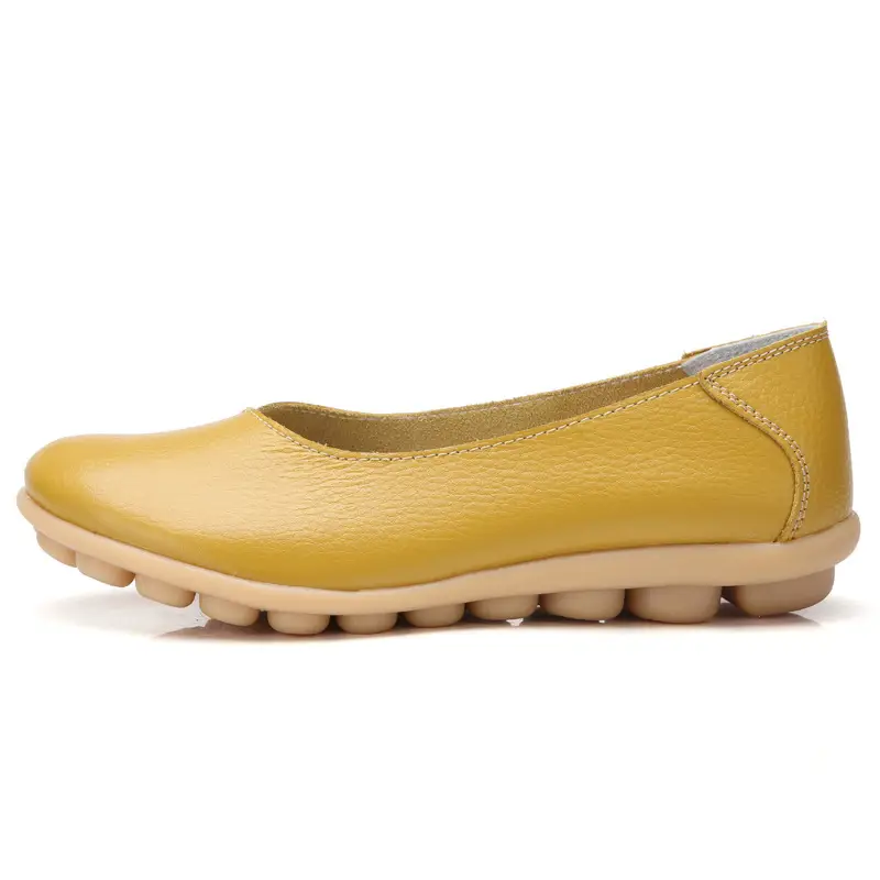 2020 Autumn and Winter Cowhide Beanie Shoes Women's Large Size Mom's Shoes Flat Maternity Shoes Tbottomon Soft Sole 35-44 - Image 2