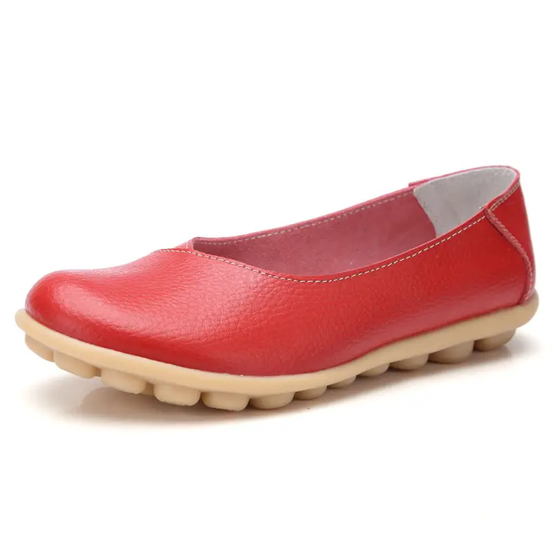 2020 Autumn and Winter Cowhide Beanie Shoes Women's Large Size Mom's Shoes Flat Maternity Shoes Tbottomon Soft Sole 35-44 - Image 3