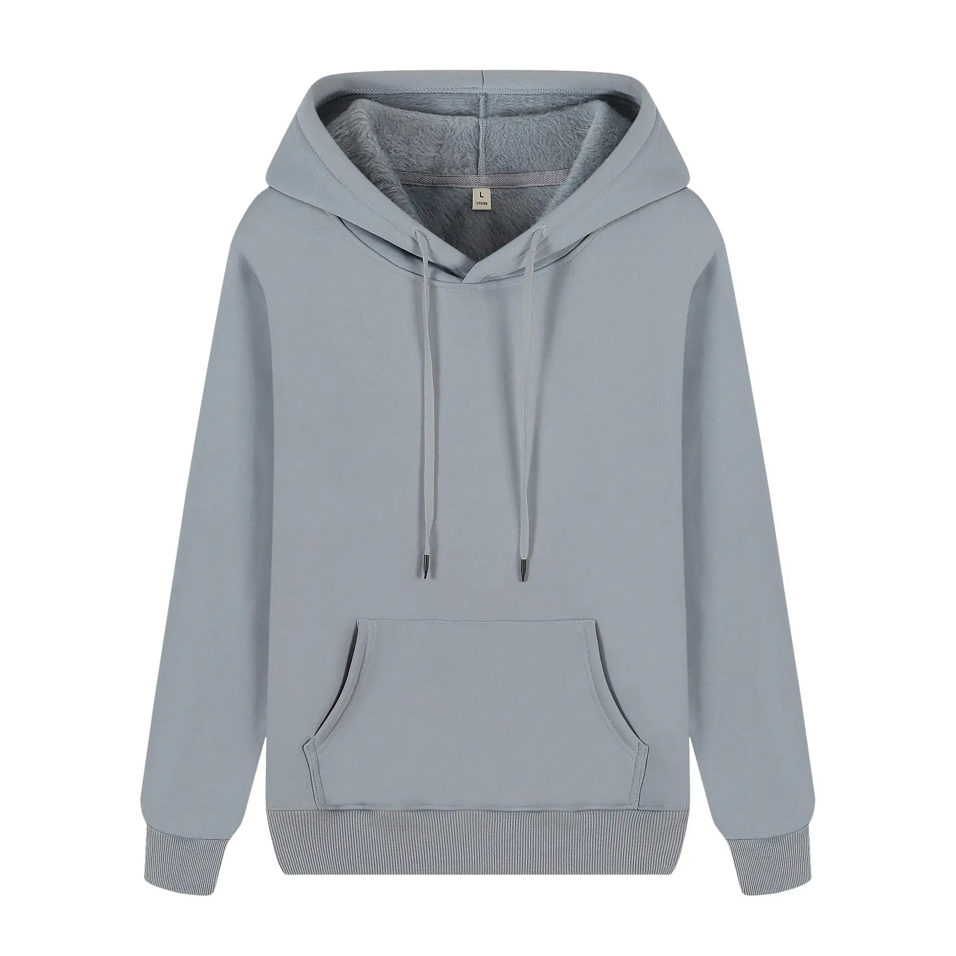 Light Blue Fleece Hoodie with Front Pocket - Image 26
