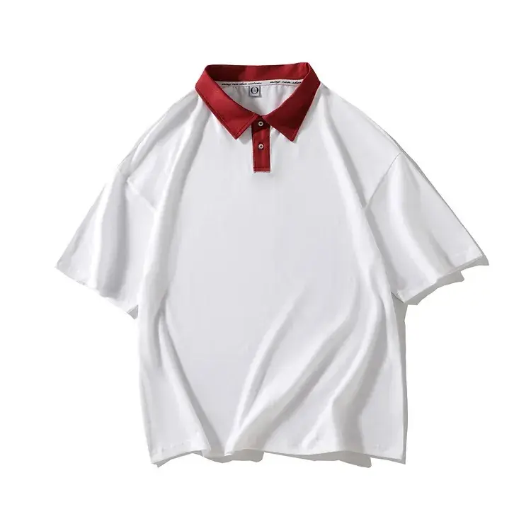 White Polo Shirt with Yellow Collar and Middle Sleeve