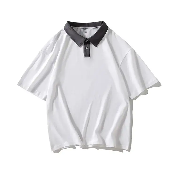 White Polo Shirt with Yellow Collar and Middle Sleeve
