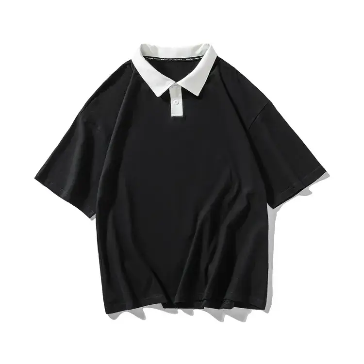 White Polo Shirt with Yellow Collar and Middle Sleeve