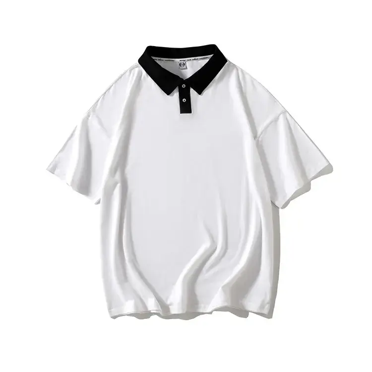 White Polo Shirt with Yellow Collar and Middle Sleeve