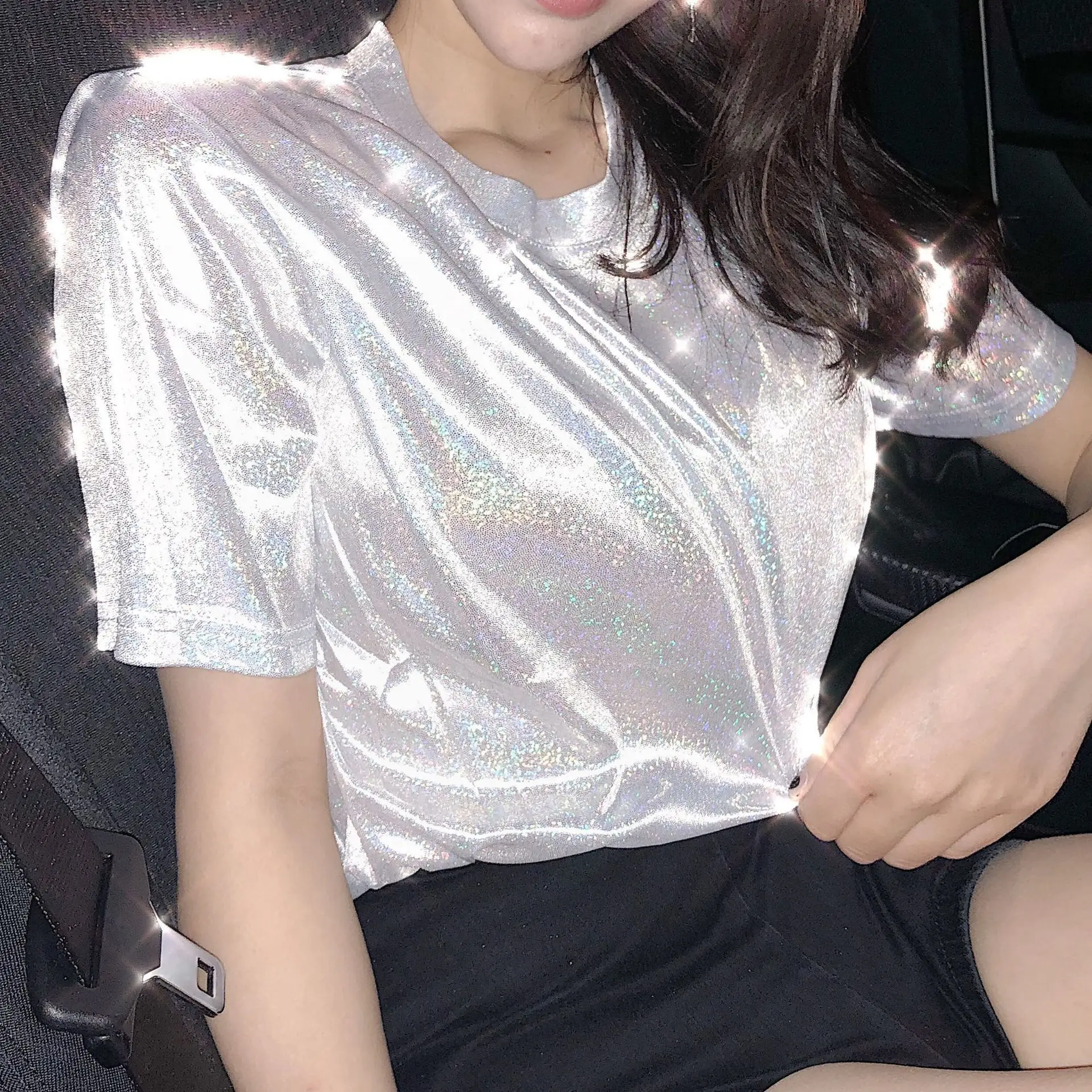 2020 New Summer Underwear Missing Bright Silk T-Shirt Women - Image 8