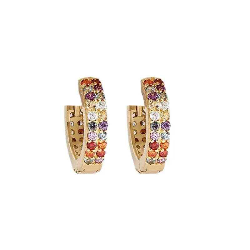 Gold Zircon Diamond Earrings Set with C-Shape Buckle