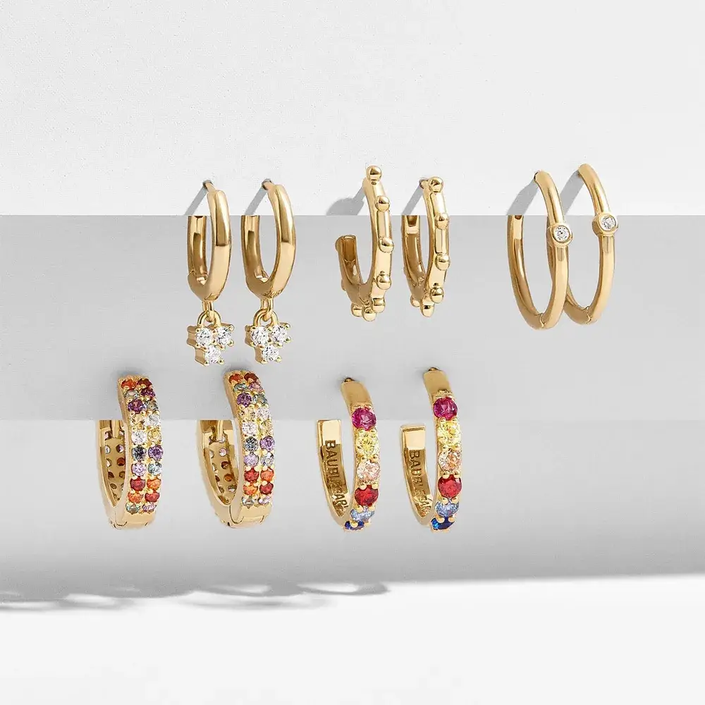 Gold Zircon Diamond Earrings Set with C-Shape Buckle — feature 4