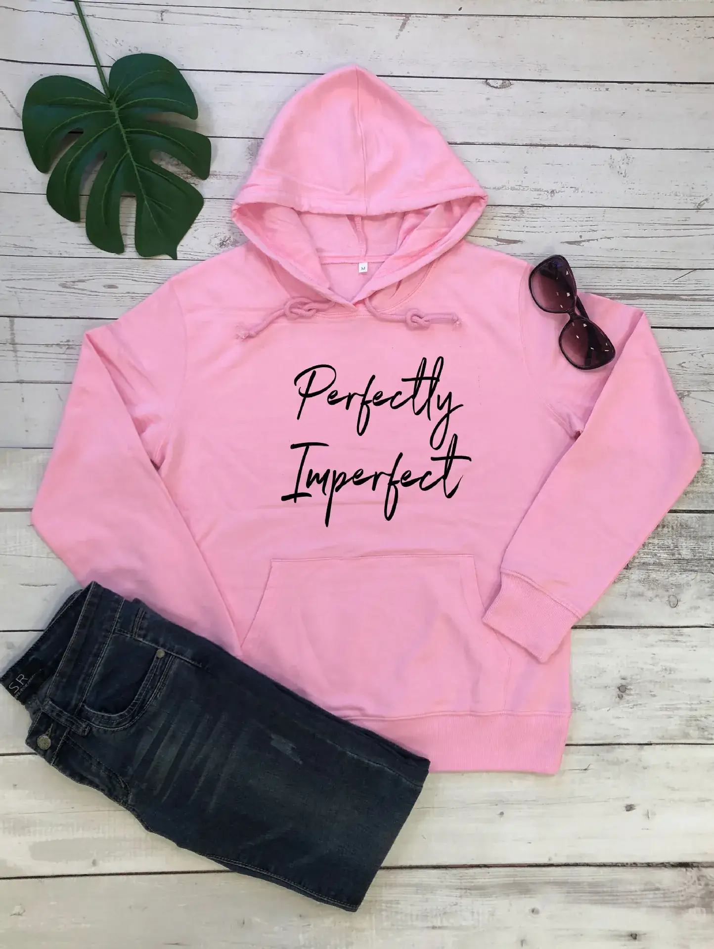 White Hooded Hoodie with "Perfectly Imperfect" Print