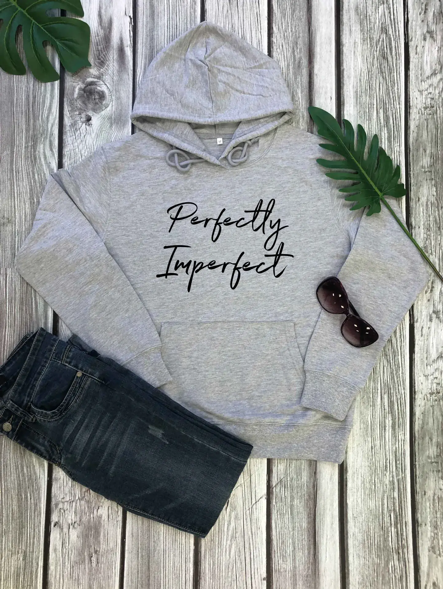 White Hooded Hoodie with "Perfectly Imperfect" Print