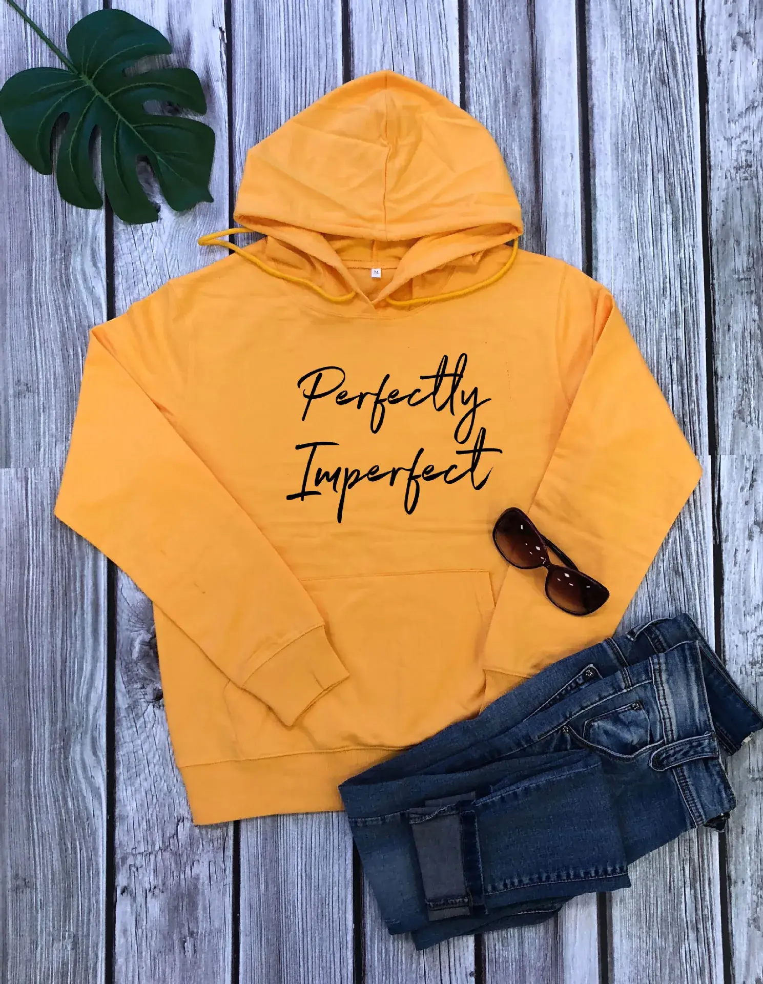 White Hooded Hoodie with "Perfectly Imperfect" Print