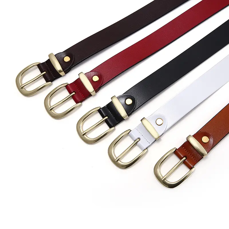 Women's Red Genuine Leather Belt with Gold Buckle - Image 6