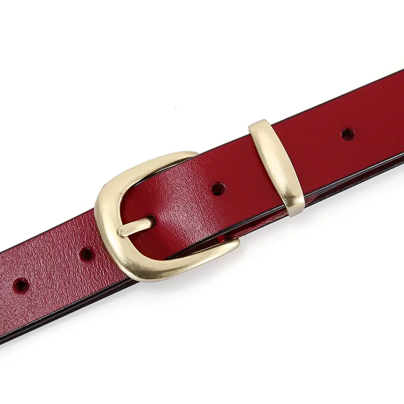 Women's Red Genuine Leather Belt with Gold Buckle - Image 9