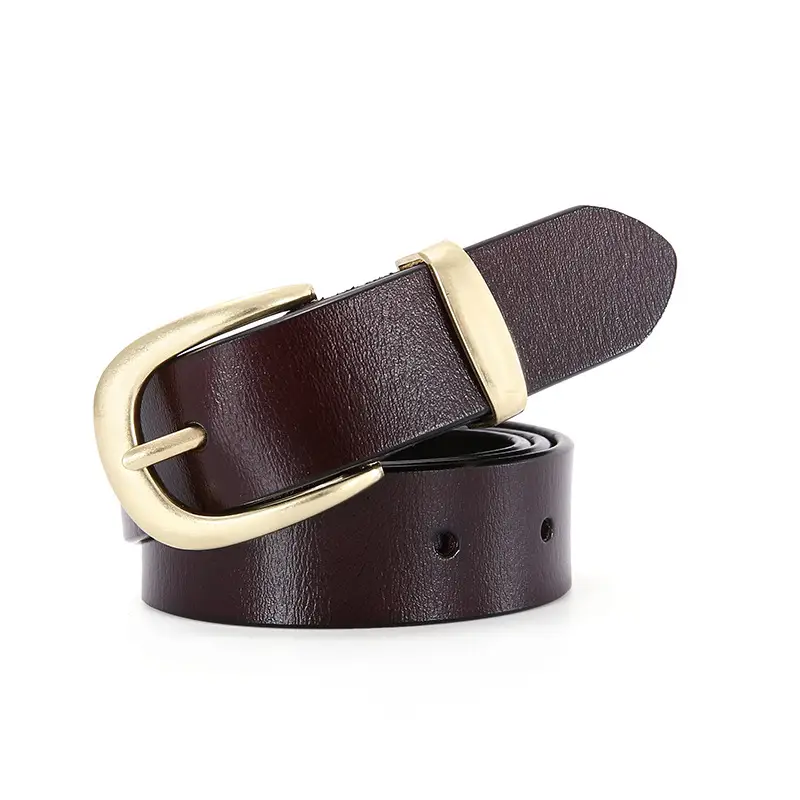 Women's Red Genuine Leather Belt with Gold Buckle - Image 10