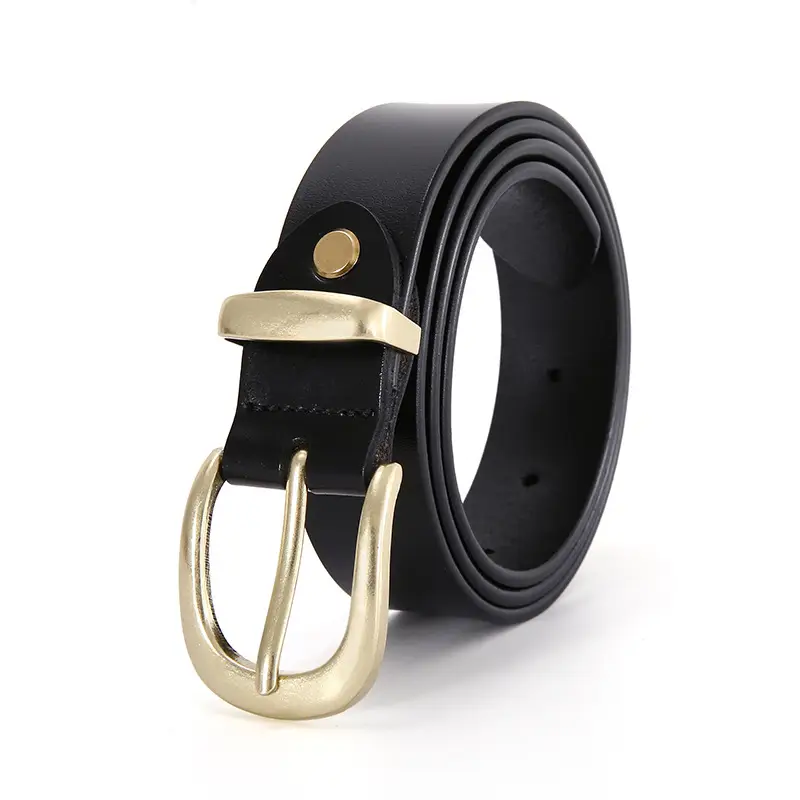 Women's Red Genuine Leather Belt with Gold Buckle - Image 2