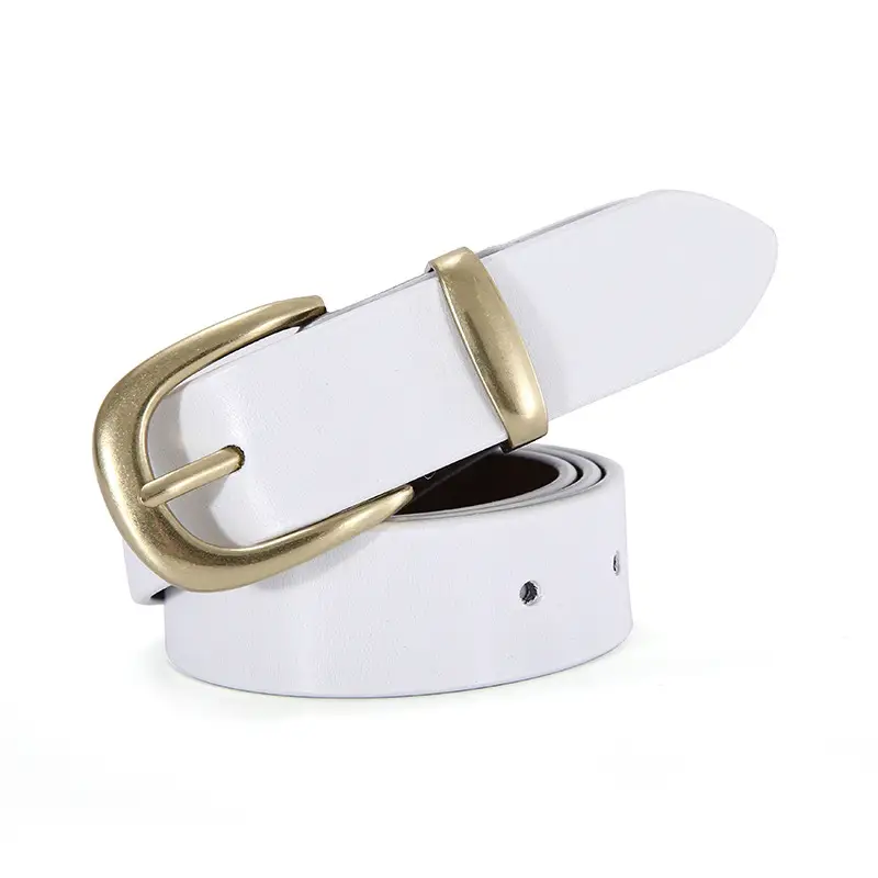 Women's Red Genuine Leather Belt with Gold Buckle - Image 3