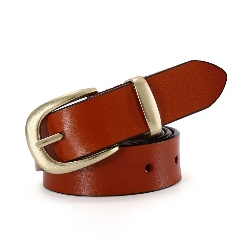 Women's Red Genuine Leather Belt with Gold Buckle - Image 4