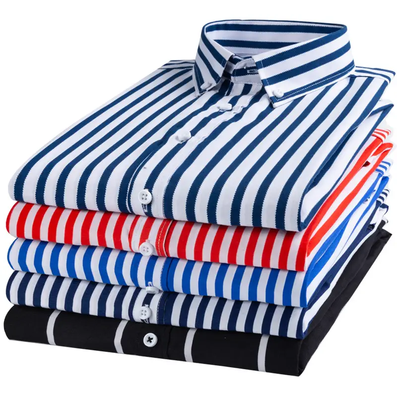 Men Striped Slim Fit Long Sleeve Shirt Blue Red Black - Image 9