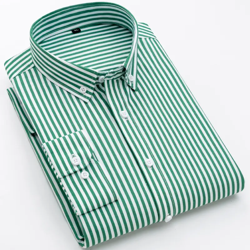 Men Striped Slim Fit Long Sleeve Shirt Blue Red Black - Image 3