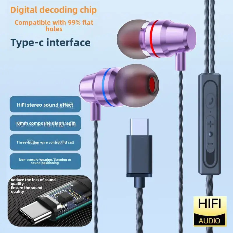 Heavy Bass Metal Type-C In-Ear Headphones for Huawei Xiaomi - Image 10